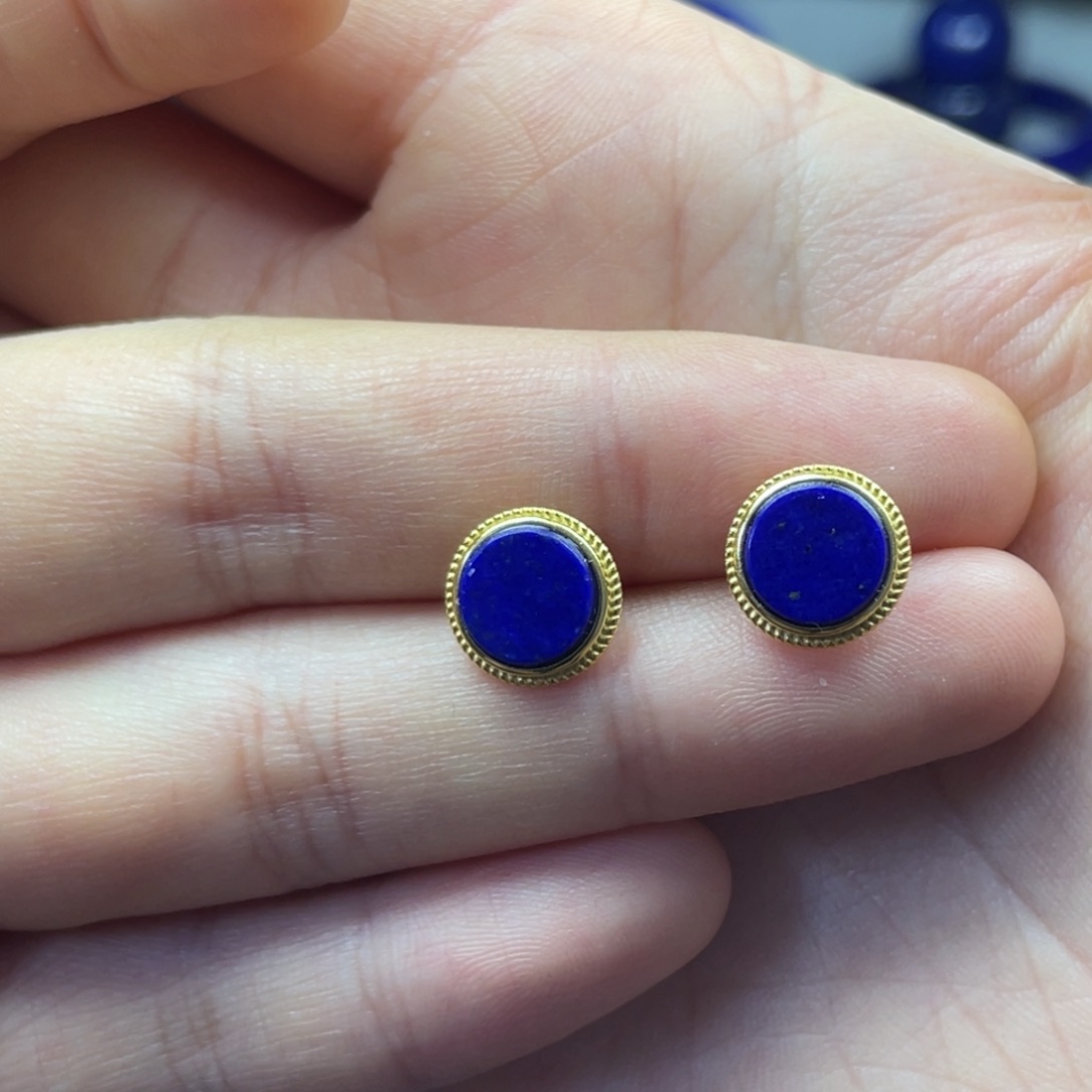 韩***.青金石银S925镶嵌耳钉