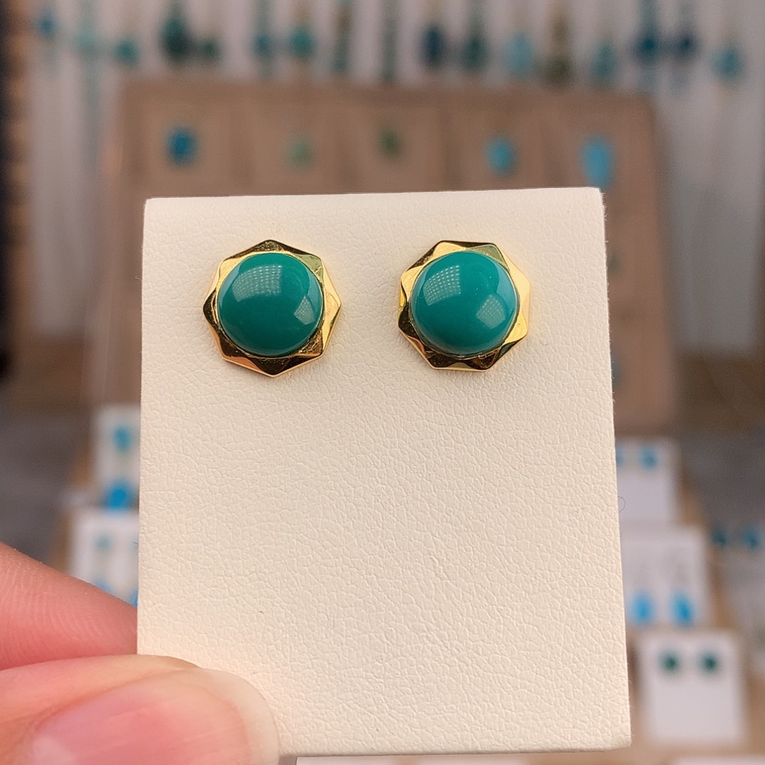 绿松石银S925镶嵌耳饰