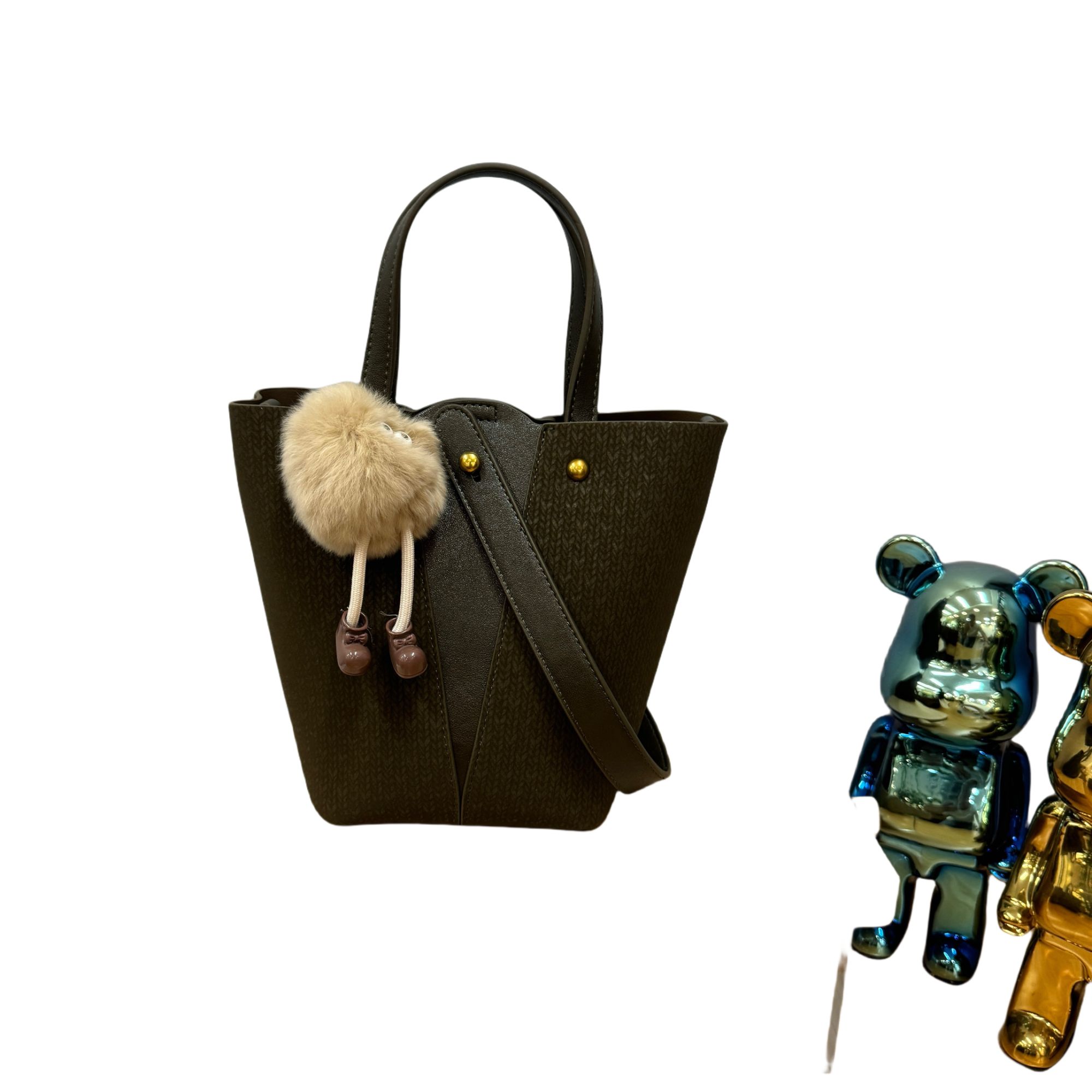 QYX-31589-3-松茶色 小香风气质条纹设计师韩版斜跨轻奢女包