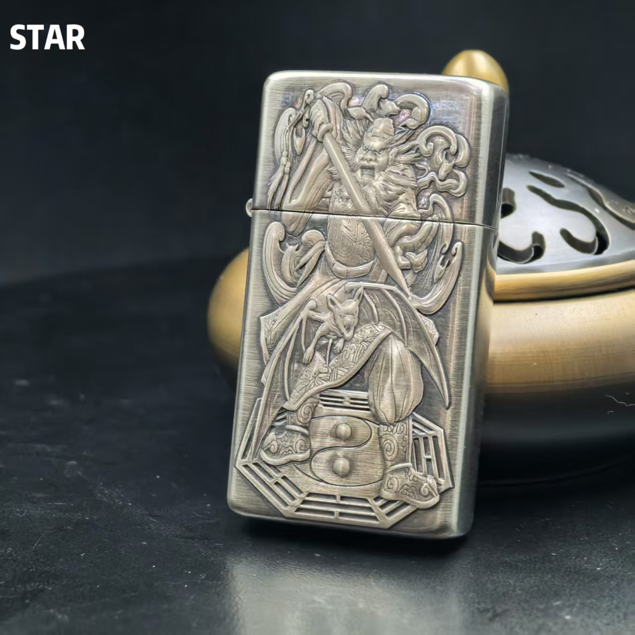 STAR恒星909s盔甲白铜浮雕天师钟馗高档煤油打火机