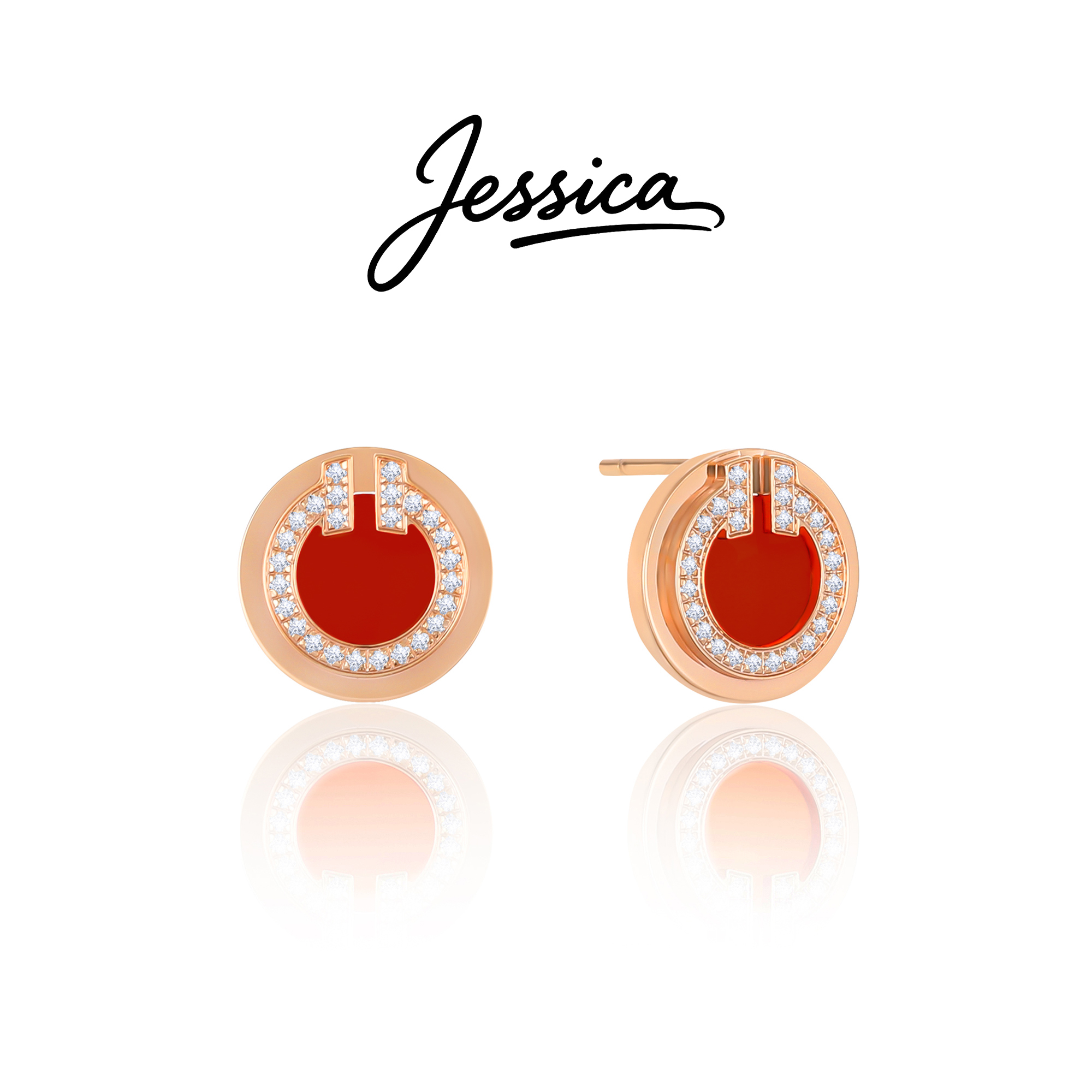 佳西卡 CNC精工 925银针 中国红玛瑙T1耳环（JXK06）