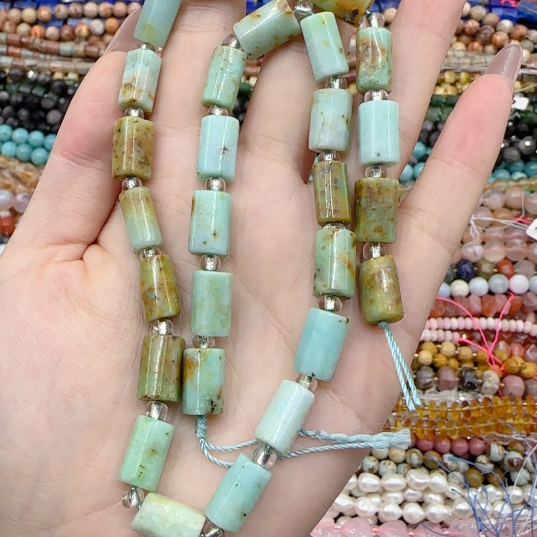 玛瑙/玉髓未镶嵌珠宝半成品绿澳宝手工管珠一条