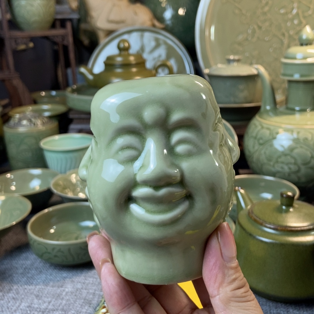 耀州窑四面佛摆件茶宠