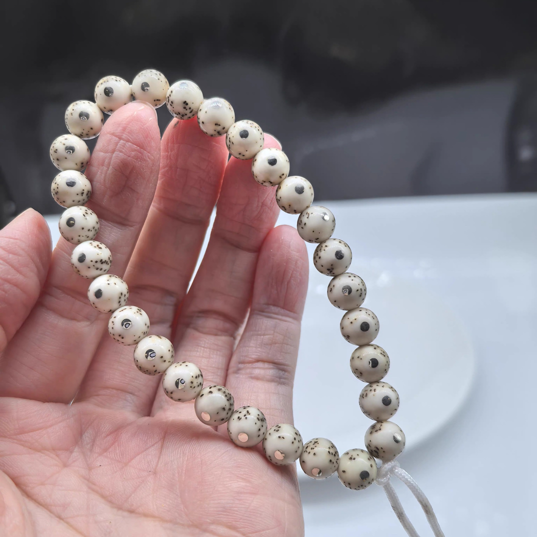 毕业款海南石玉料8X8圆珠纯银钉针尖麦芒星单圈手持菩提