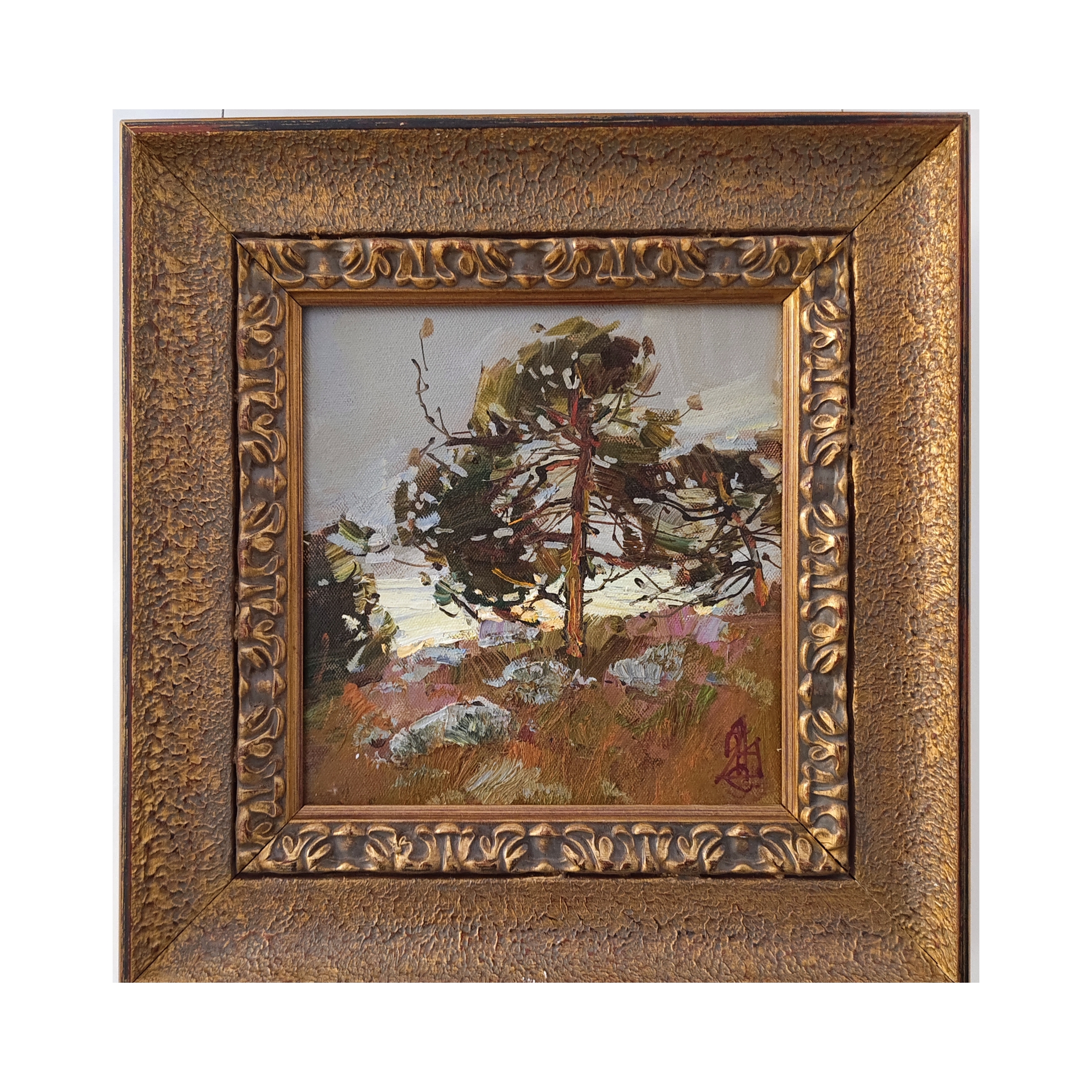 俄罗斯油画 谢尔盖原创手绘作品《海边的松树》39/39cm