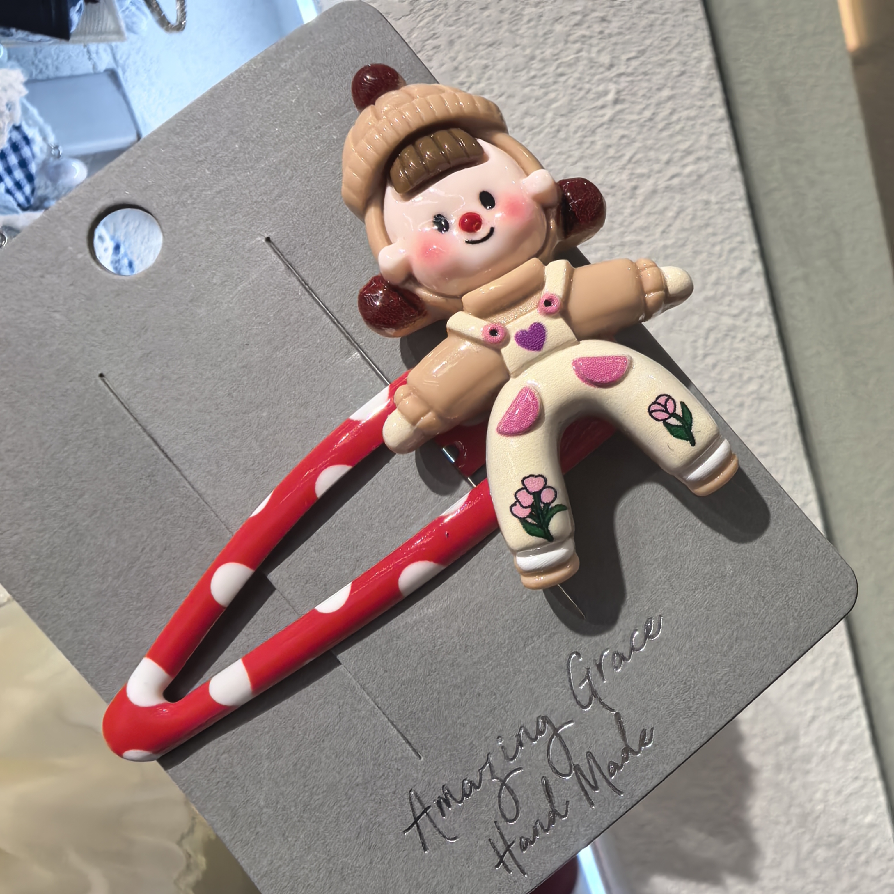 F402咖色多妹红色波点掰掰夹