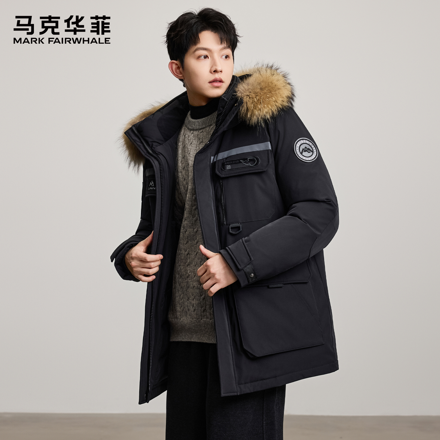 【新年战袍】MARK FAIRWHALE男装爆款2025鹅绒大毛领羽绒服男加厚