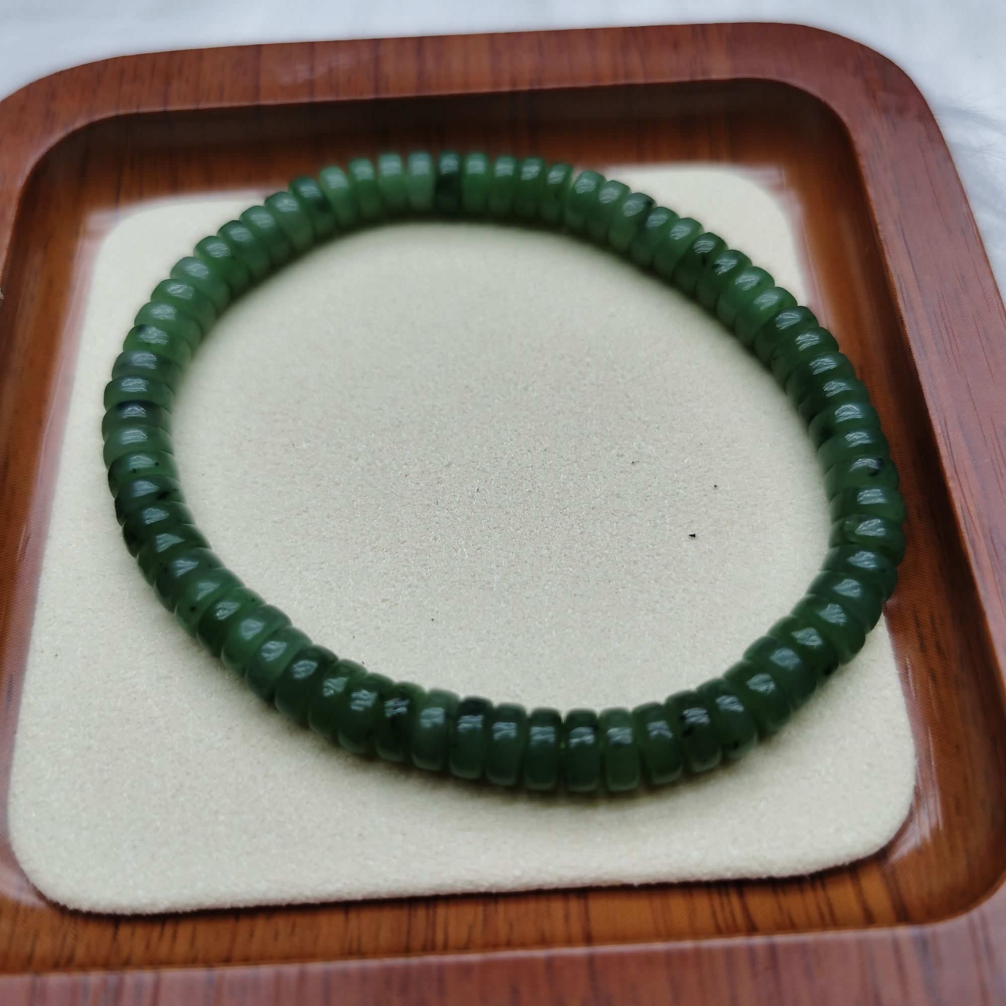 纯天然和田碧玉菠菜绿绿色精美女士简约手串单圈素圈时尚玉手串