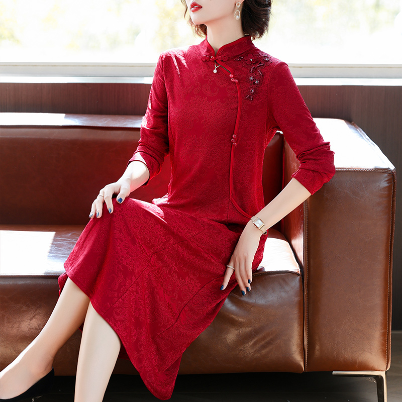 十一婚庆妈妈春秋连衣裙中年女秋装结婚礼服中老年喜婆婆婚宴旗袍