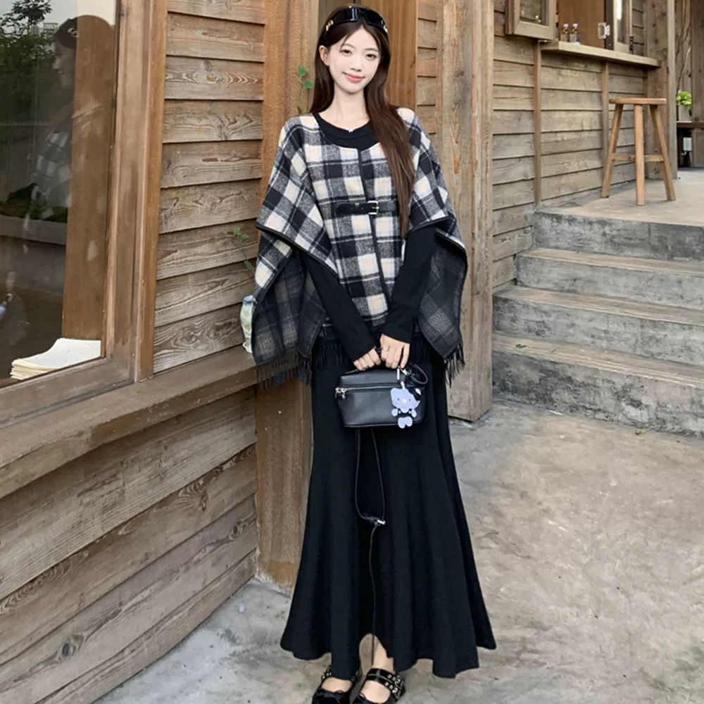 大码软糯套装女秋季休闲上衣胖MM显瘦高级感半身裙子两件套1535