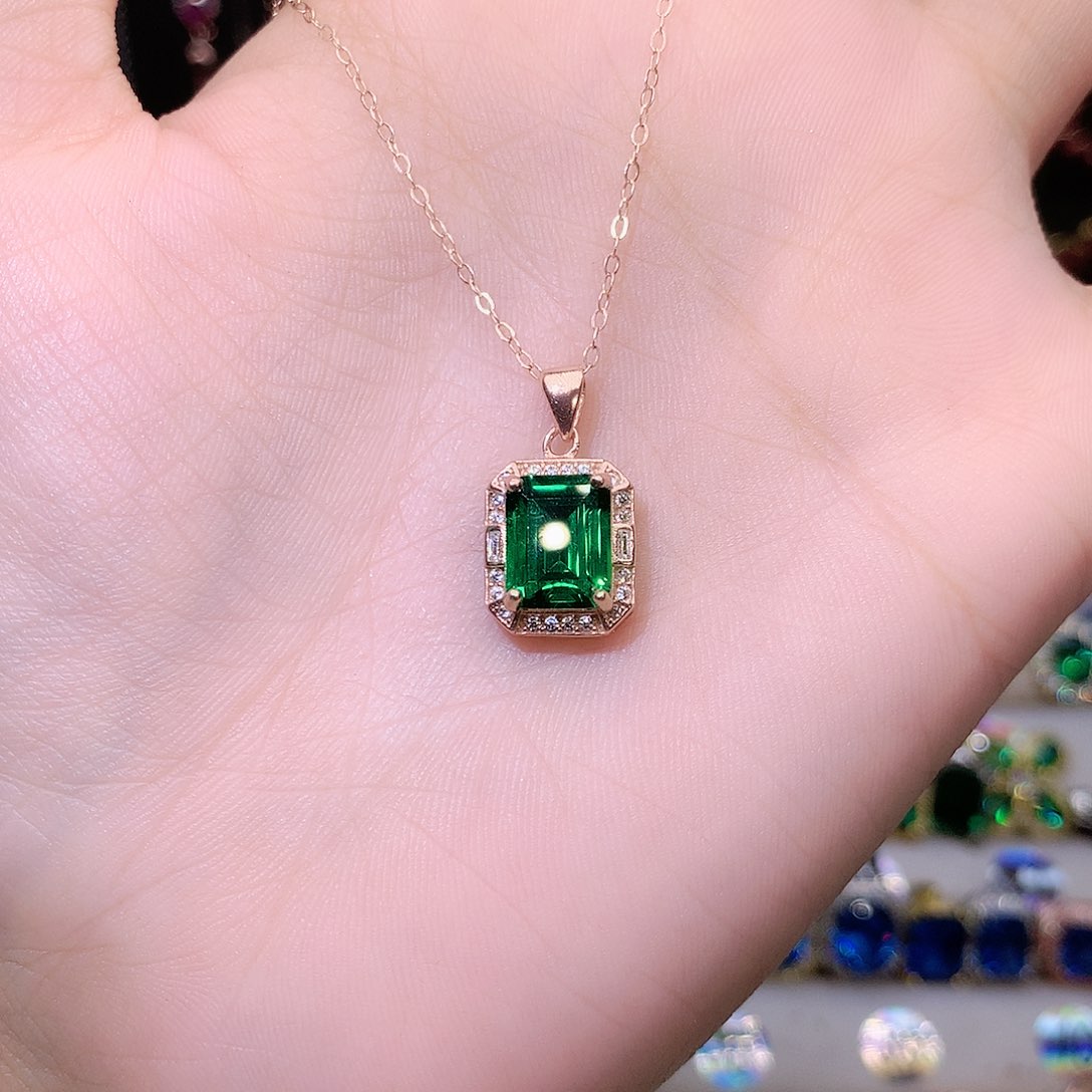 吊坠透辉石银S925镶嵌玫瑰金