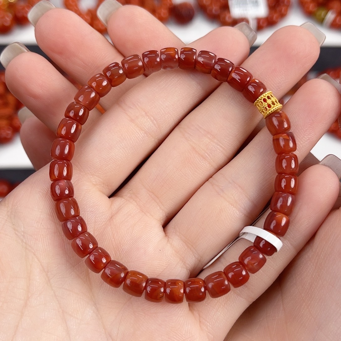 南红玛瑙未镶嵌瓦西牛血红直切6mm手串