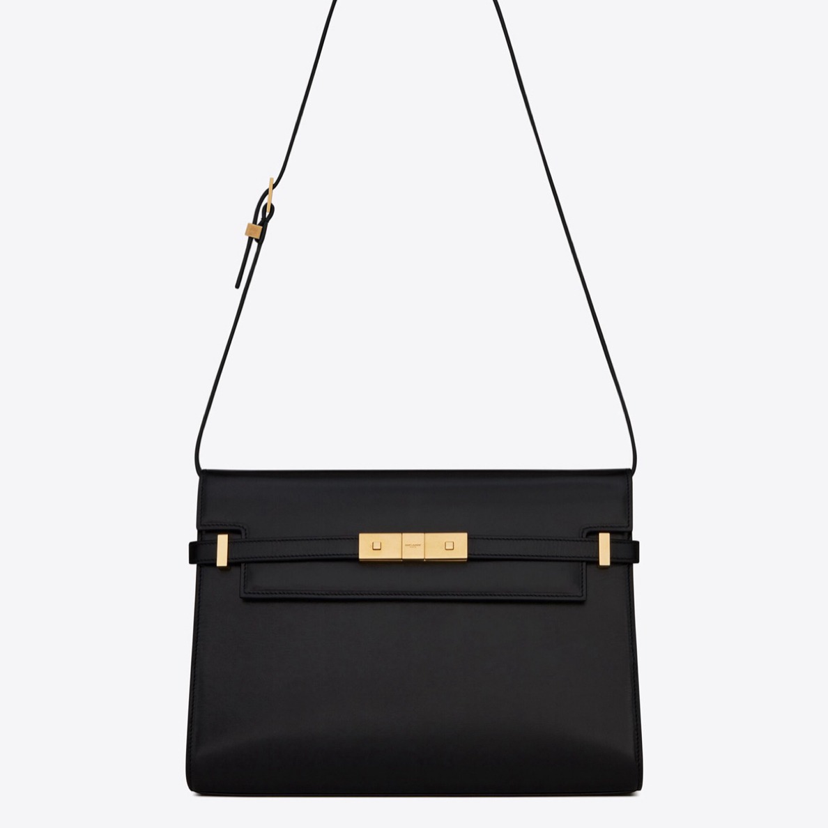 99新 YSL/圣罗兰 ysl黑色光面box皮金扣中号曼哈顿 单肩斜挎包
