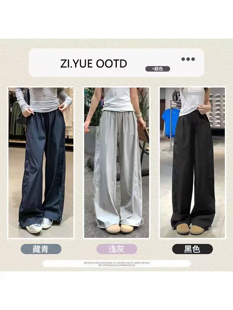美式速干工装裤女春秋2025新款酷飒风高腰直筒复古阔腿运动裤长裤