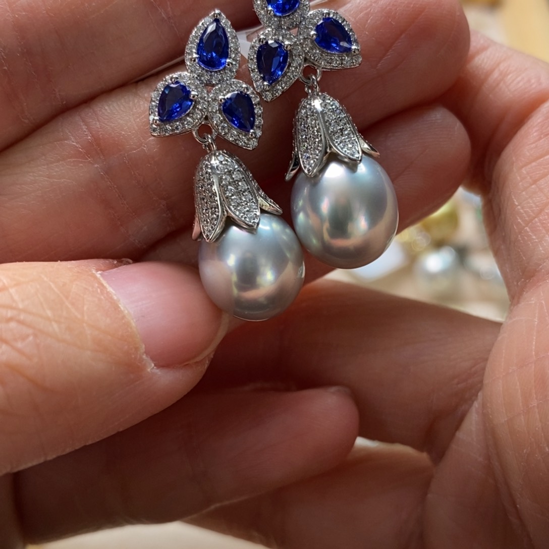 海水珍珠耳饰银S925镶嵌