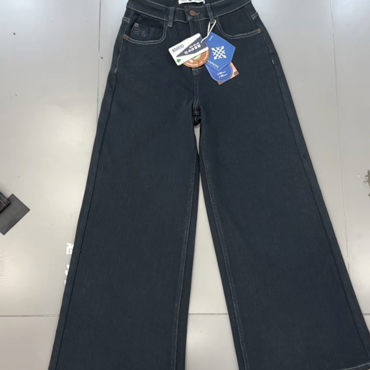 SMX2025款加绒黑金色植绒阔腿牛仔裤中小个子高腰宽松显瘦NO退换