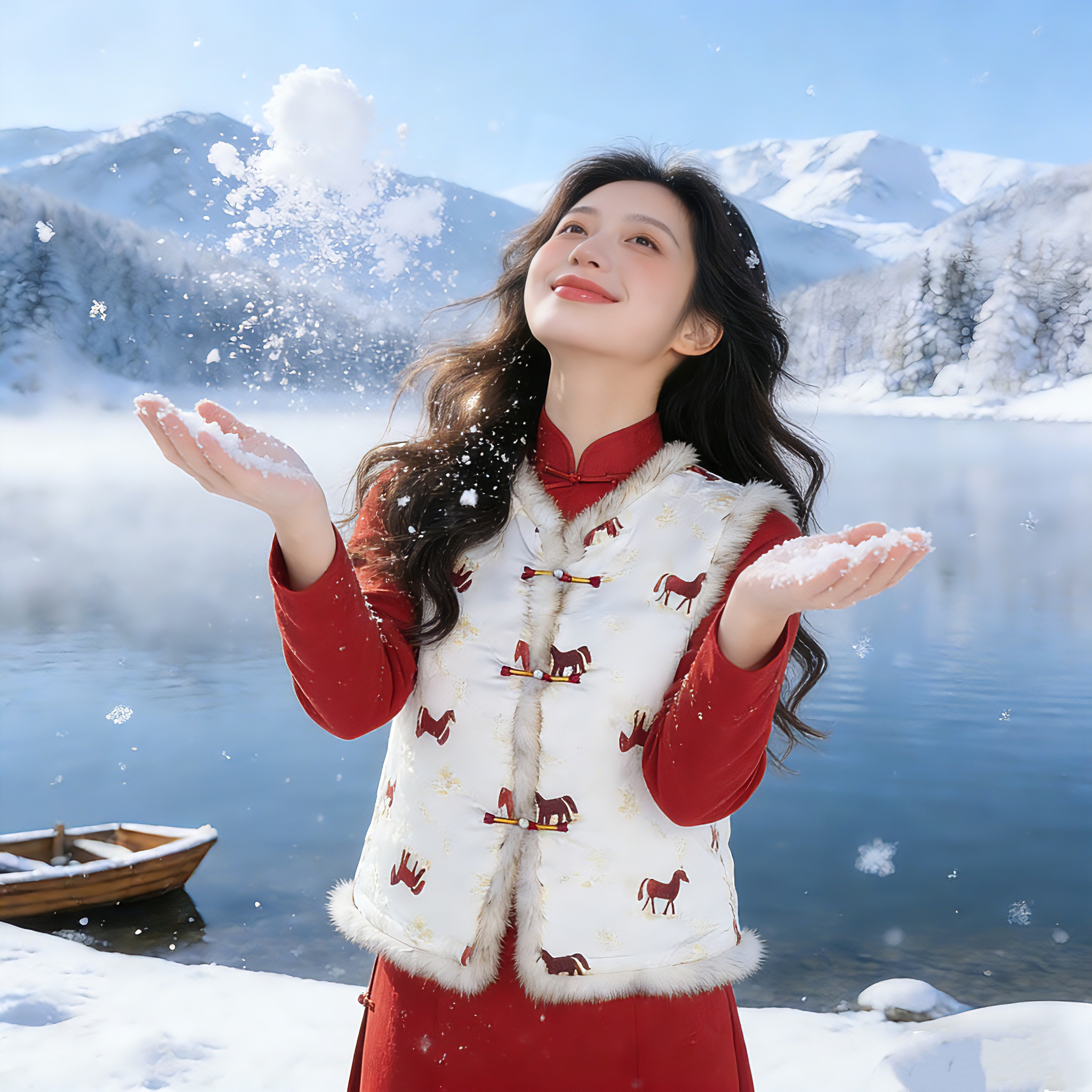 V-3551 马上有钱 锦缎提花 冬款 夹绵年轻改良旗袍马甲【单独马甲】