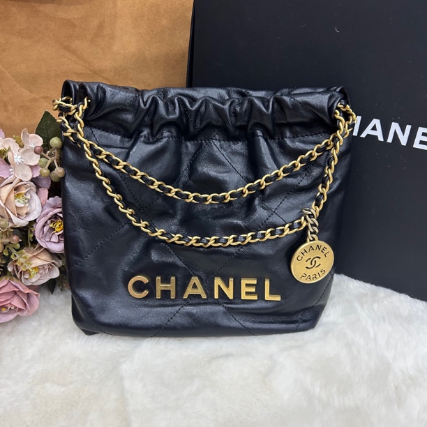 99新 Chanel/香奈儿 黑金22bag垃圾袋mini