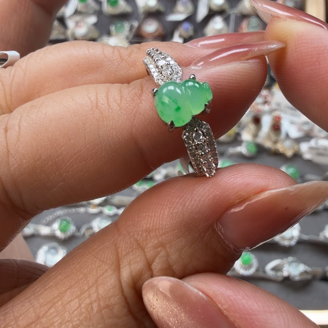 翡翠银S925镶嵌戒指8022