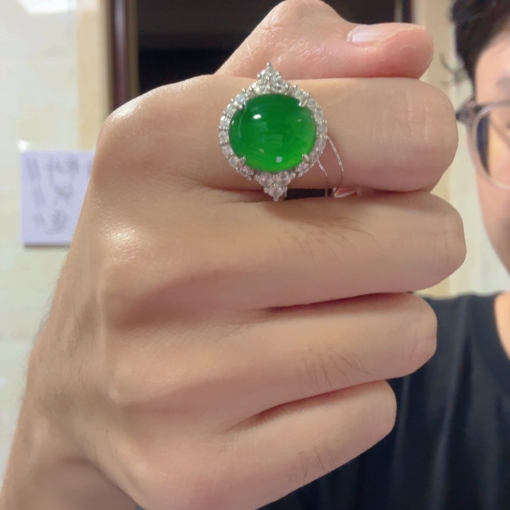 翡翠银S925镶嵌颈饰戒指