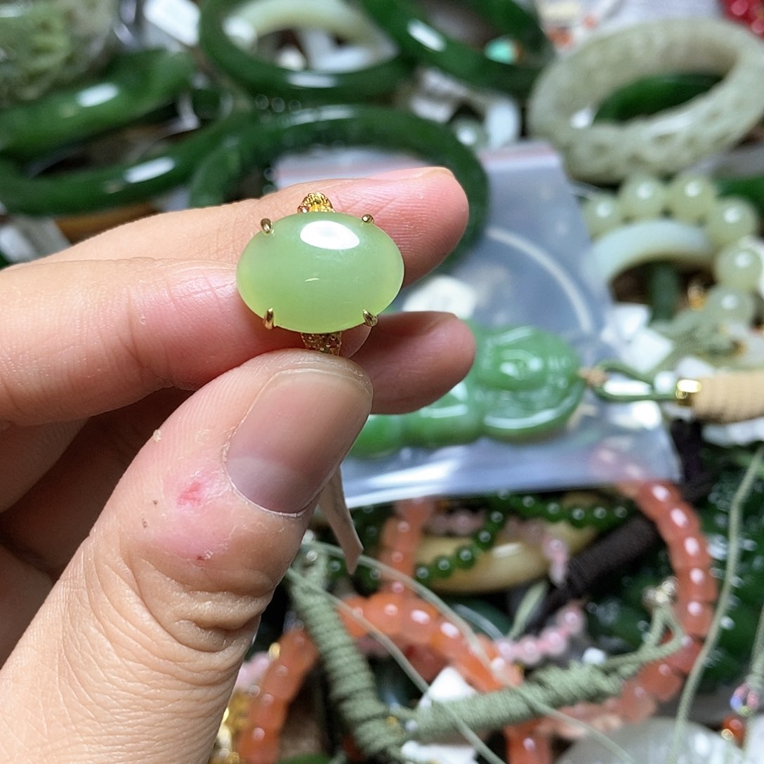 和田玉戒指银S925镶嵌