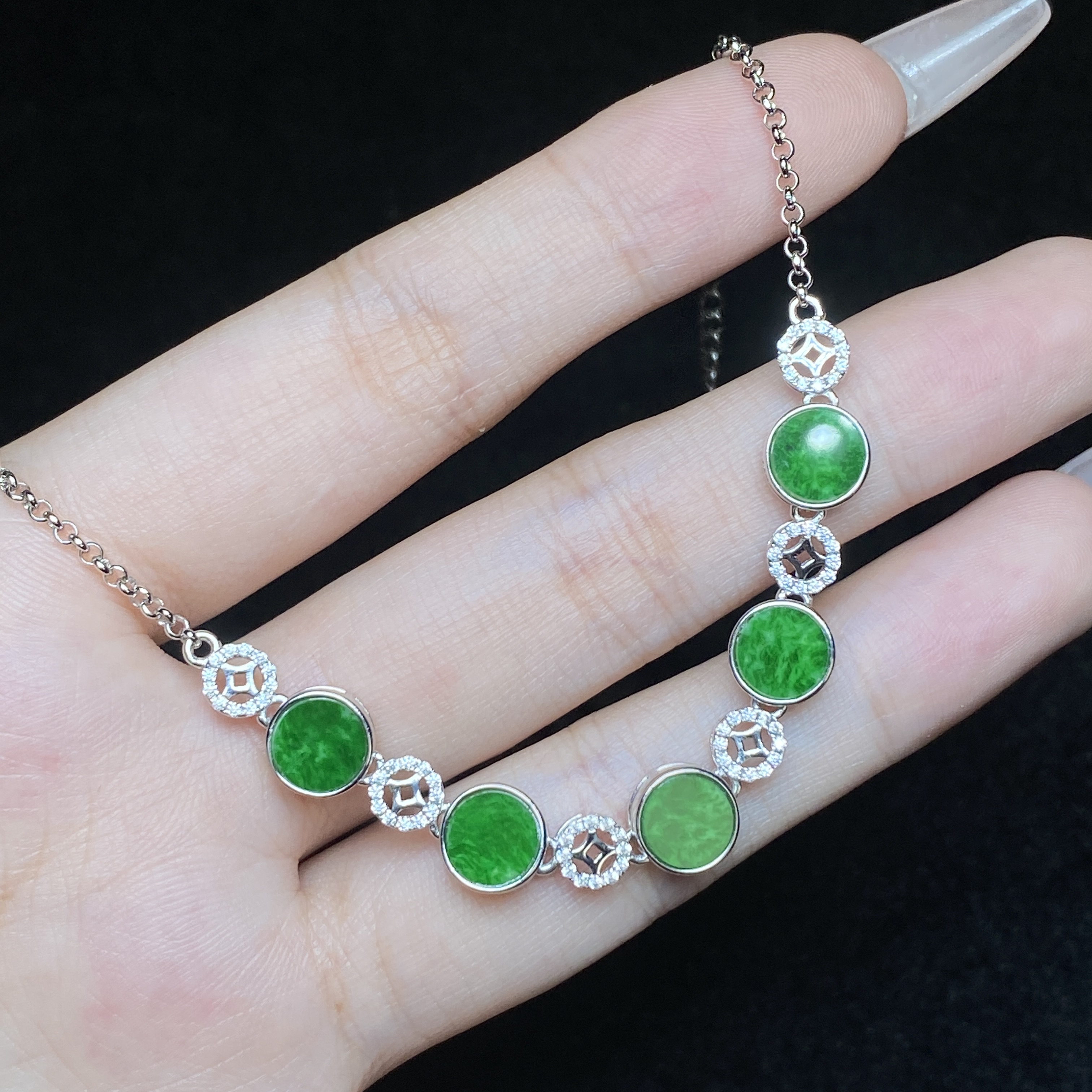 【小北好物】s925银翡翠手链约7*7mm5颗【多样性发一件】QH134X182