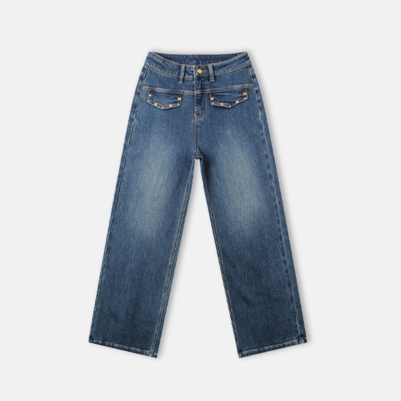 设计感口袋加绒阔腿牛仔裤LW981