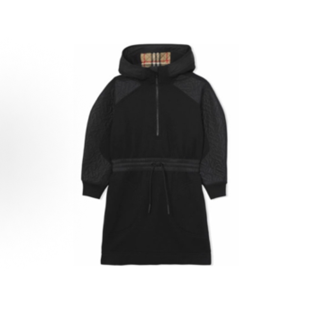 99新 BURBERRY/博柏利 半拉链长袖连帽连衣裙 黑色/14Y/D01576