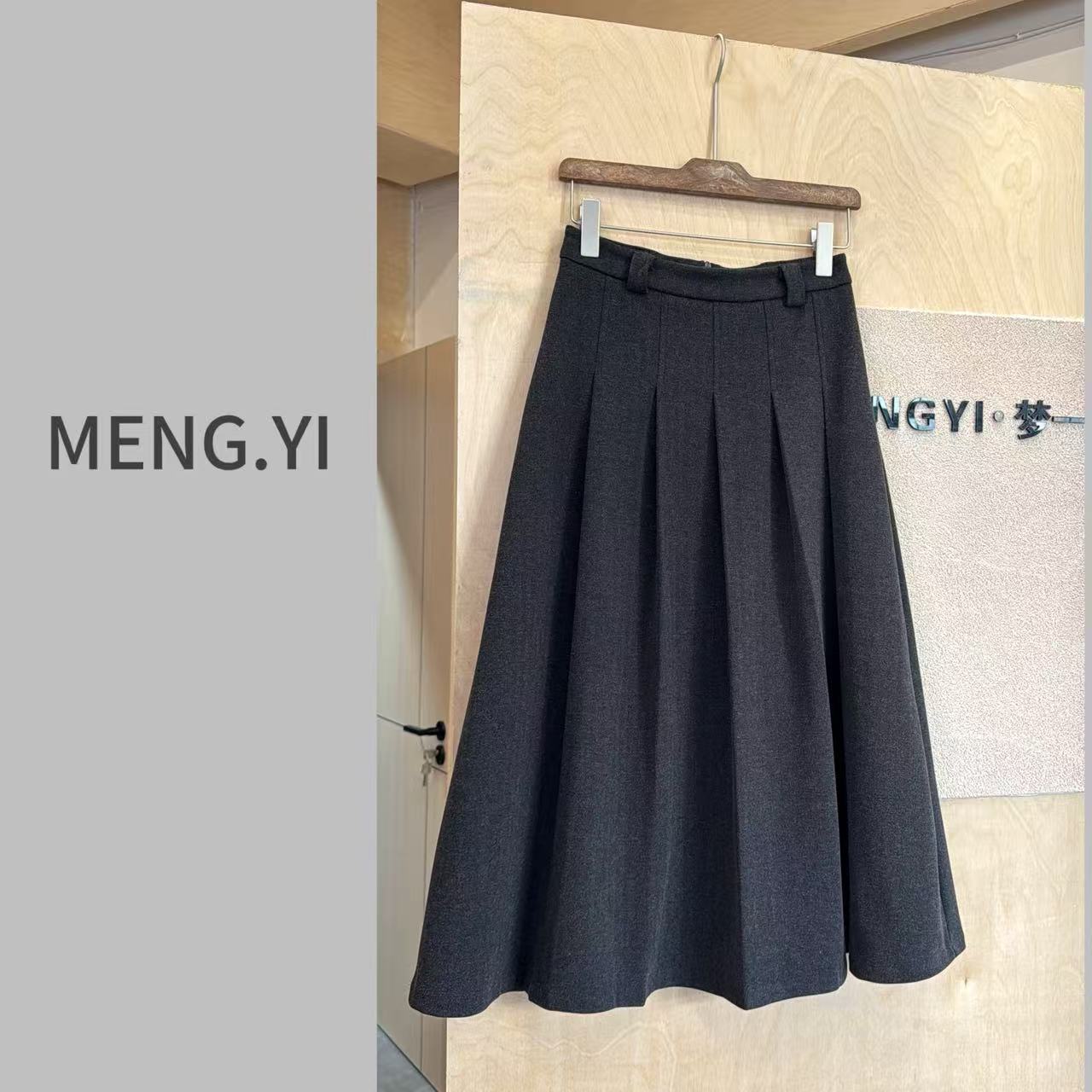 MENG.YI呢子褶皱韩系简约半裙5398-1