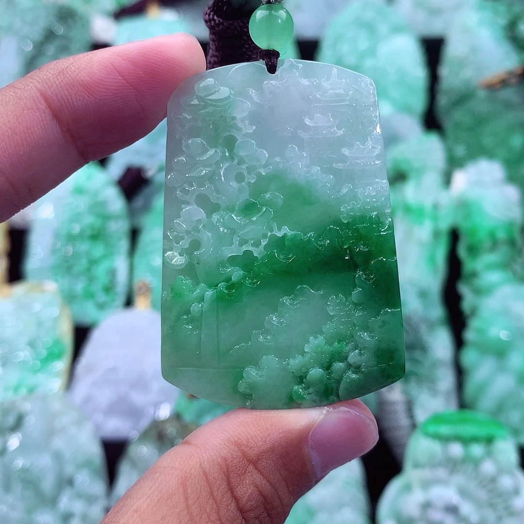 天然A货翡翠山水牌