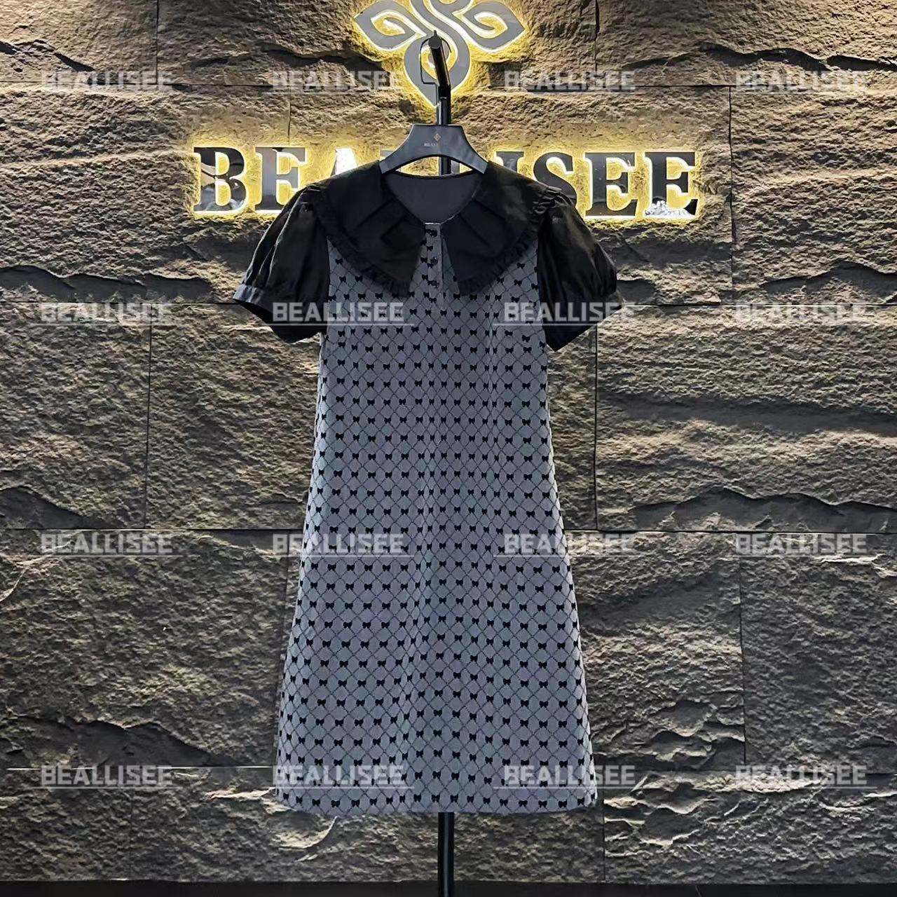 【梅子专属】娃娃领连衣裙大码显瘦A字裙BLS-A104短袖蕾丝