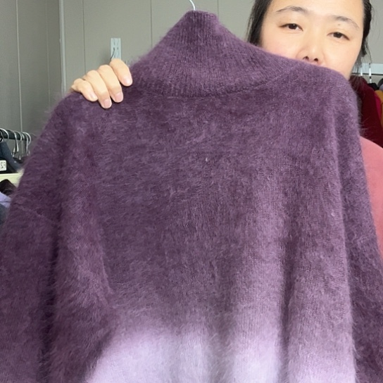 紫色拼接高领一件渐变