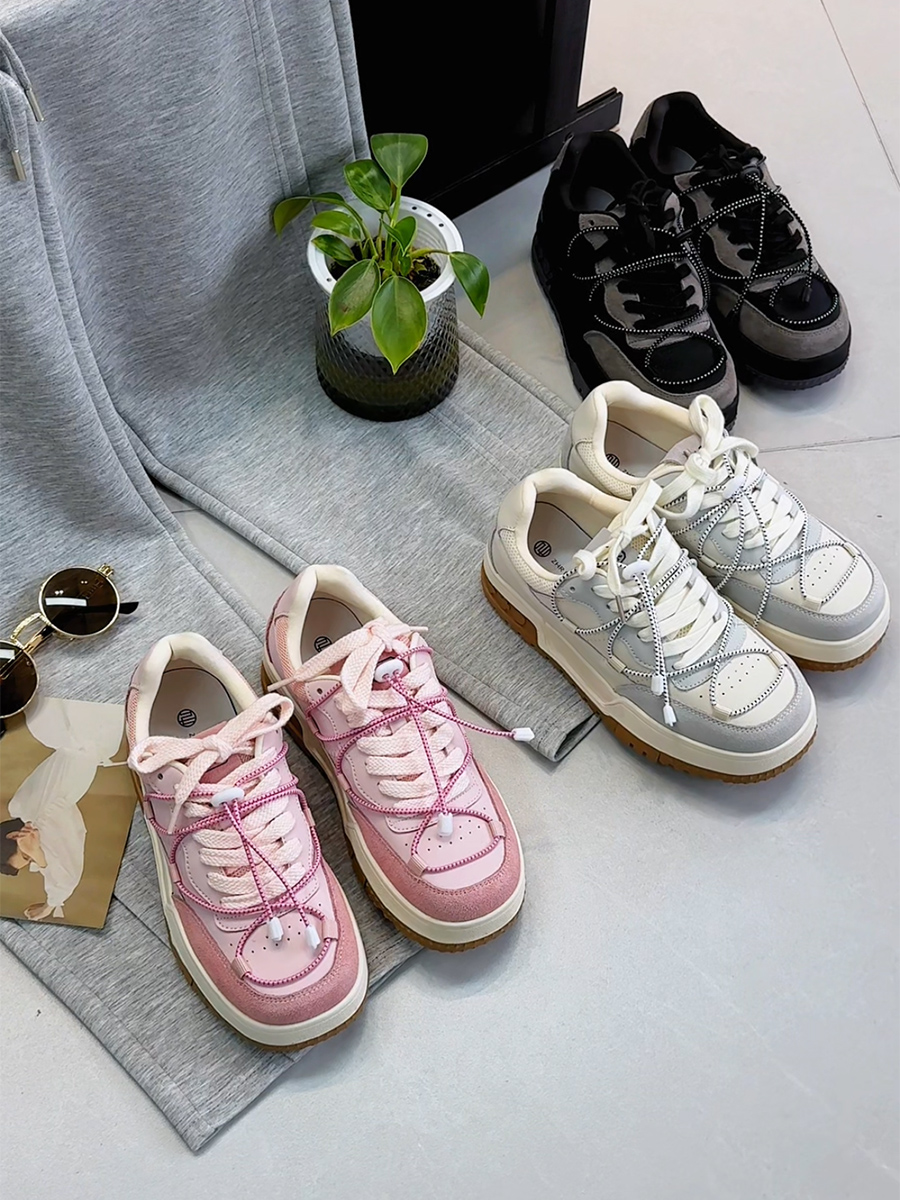 厚底小白鞋女2025春秋新款休闲百搭德训鞋小个子复古撞色板鞋
