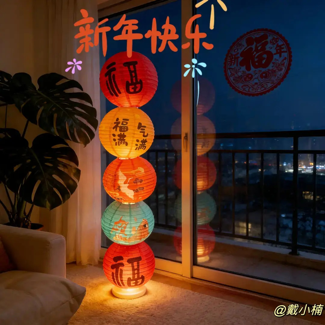 （5个灯笼带底座）2026新年福字灯笼立柱客厅氛围场景装饰