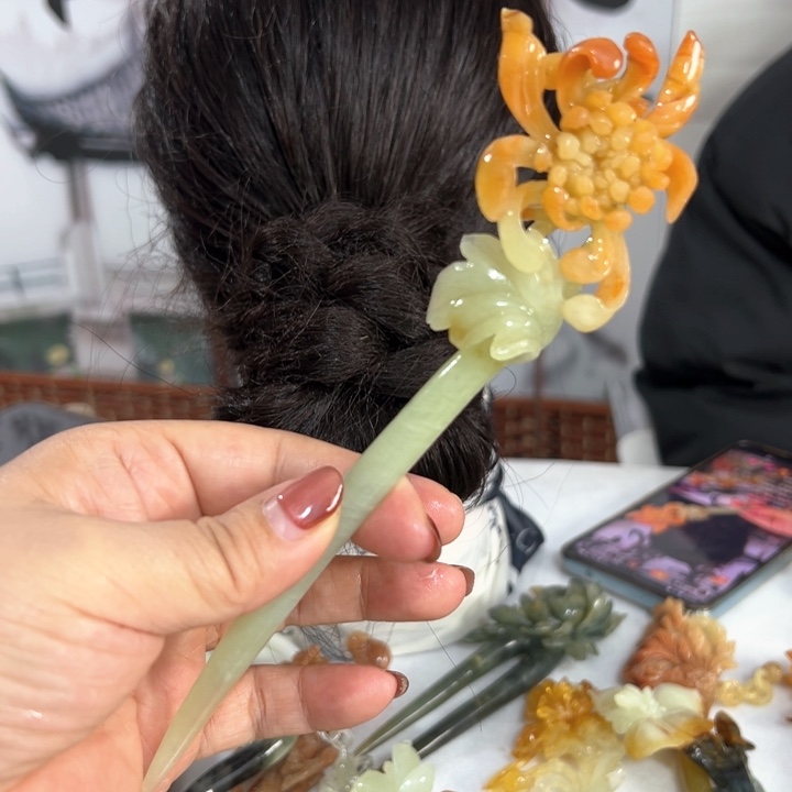 定制蛇纹石玉千*拉毛货发饰