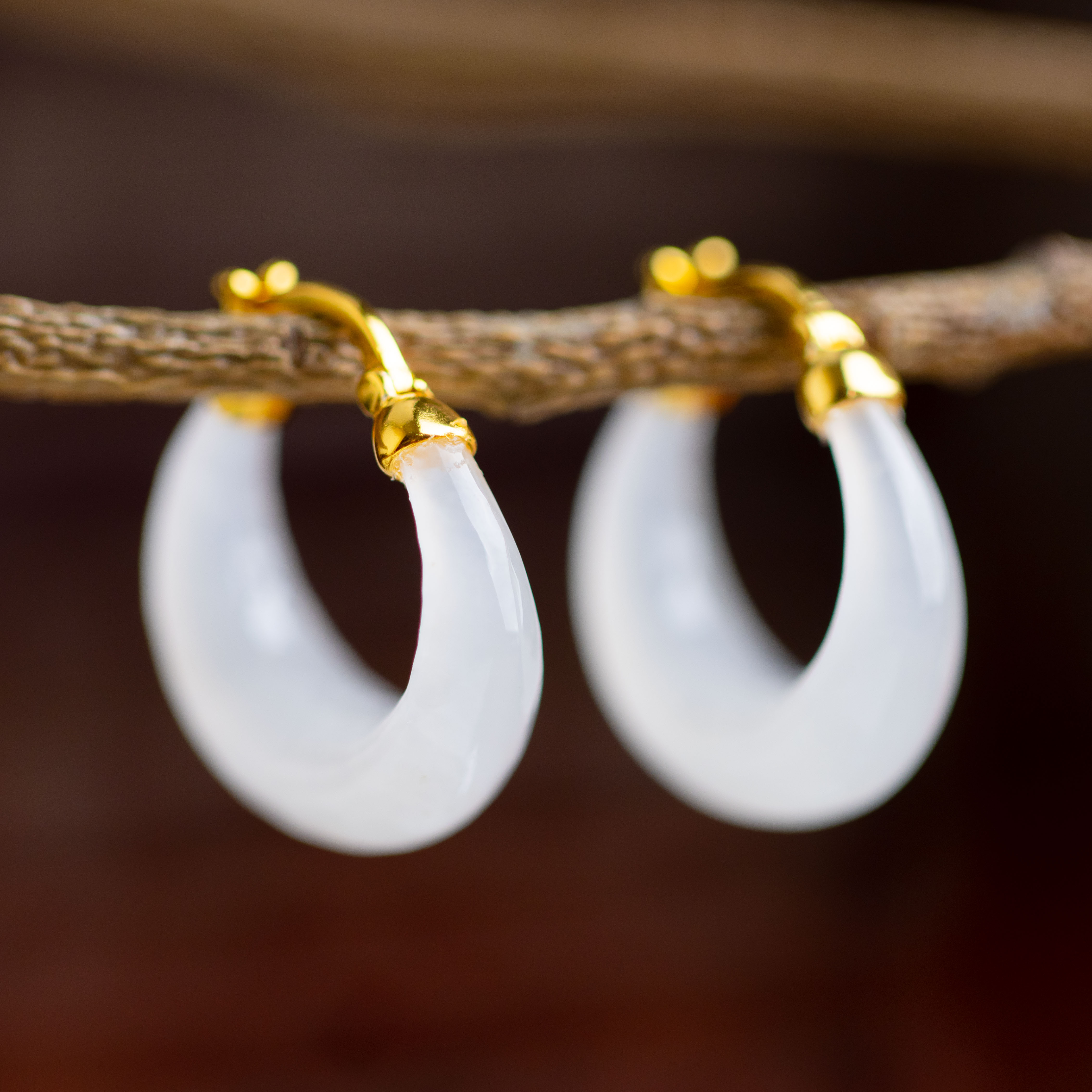 和田玉羊脂S925银镀金耳钩