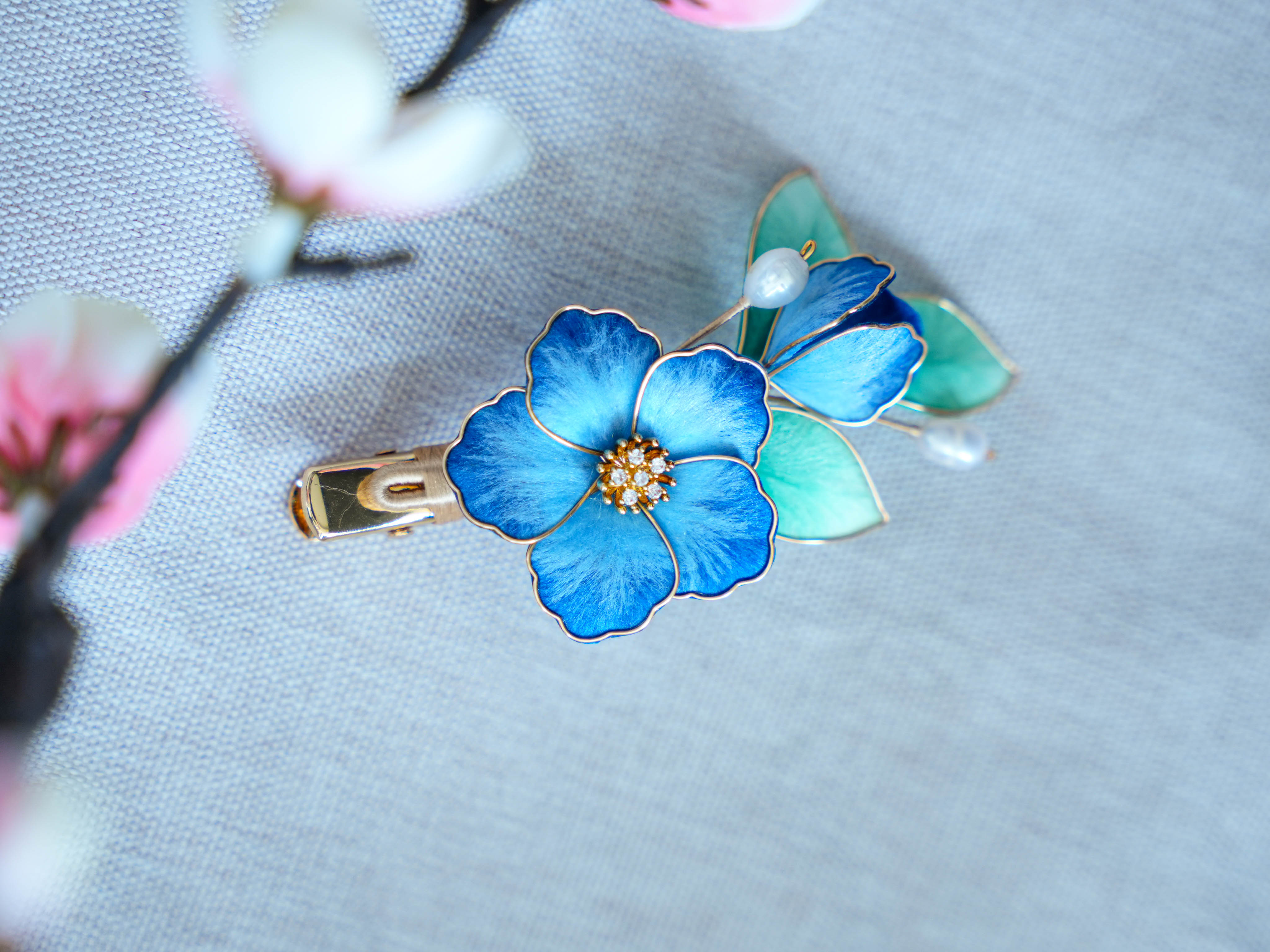 【晴川】绒花手工边夹