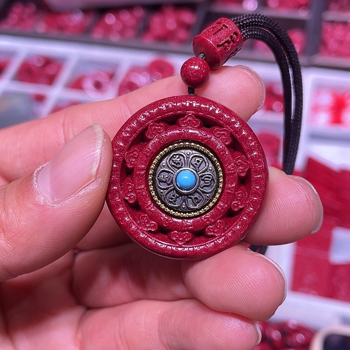 天然辰砂紫金砂六字转转吊坠