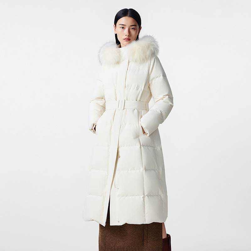 【匈牙利白鹅绒】LANCY/朗姿2025冬新款毛领收腰长款羽绒服外套女LC