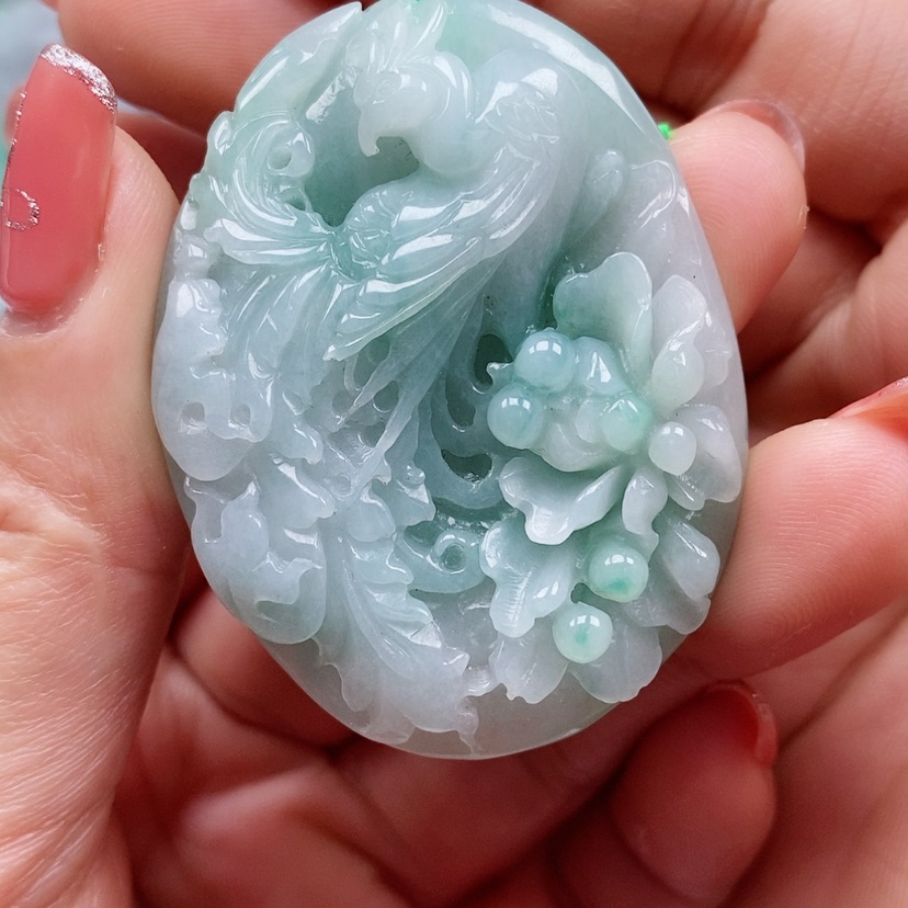 【闪购商品】翡翠颈饰未镶嵌天然翡翠A货凤凰牡丹