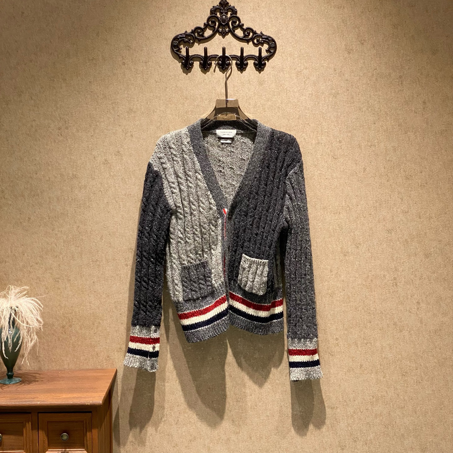 99新 THOMBROWNE 拼色羊毛针织开衫/5码/35337