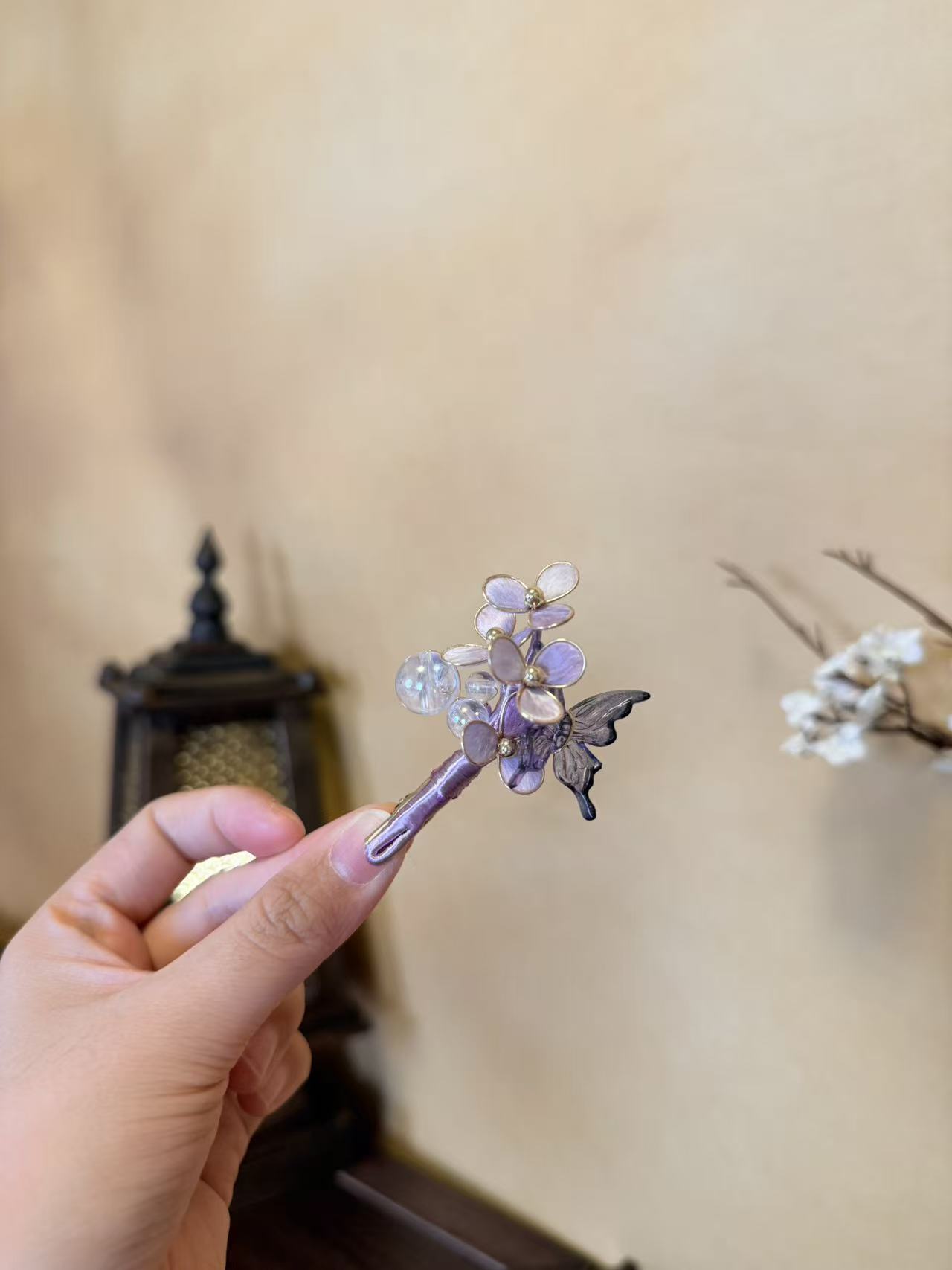 蝶恋花绒花小号发夹