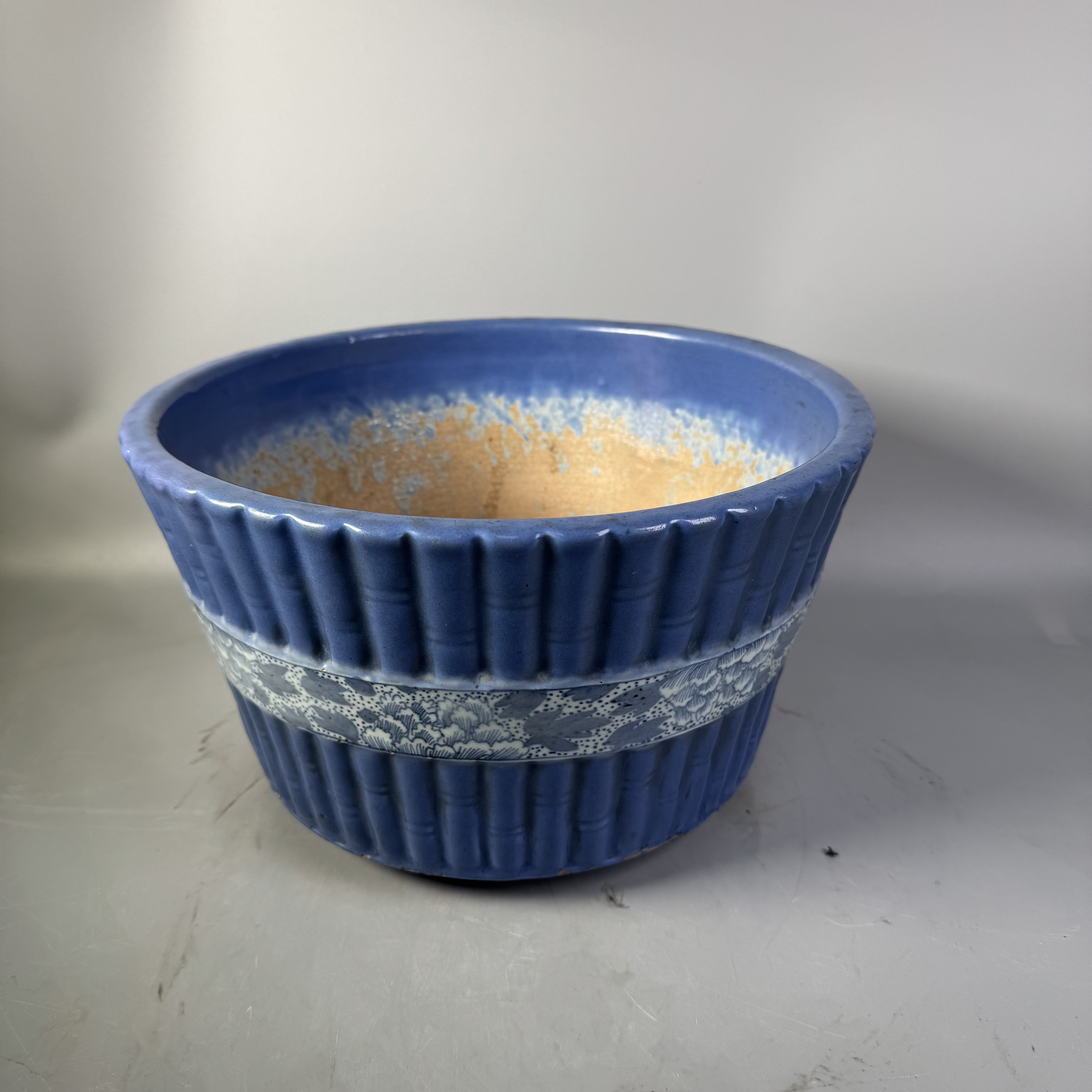 SCS17128清中期蓝釉青花竹节纹花盆/四川省文物总店