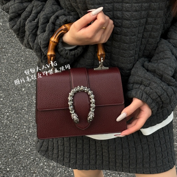 99新 GUCCI/古驰 安哥拉红钻扣酒神手提单肩包