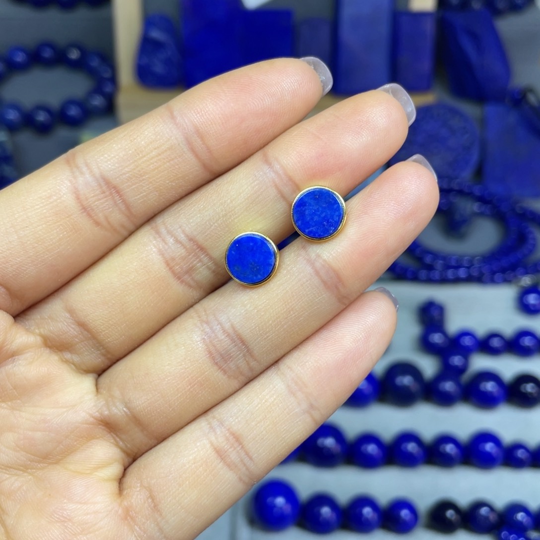 青金石耳饰银S925镶嵌