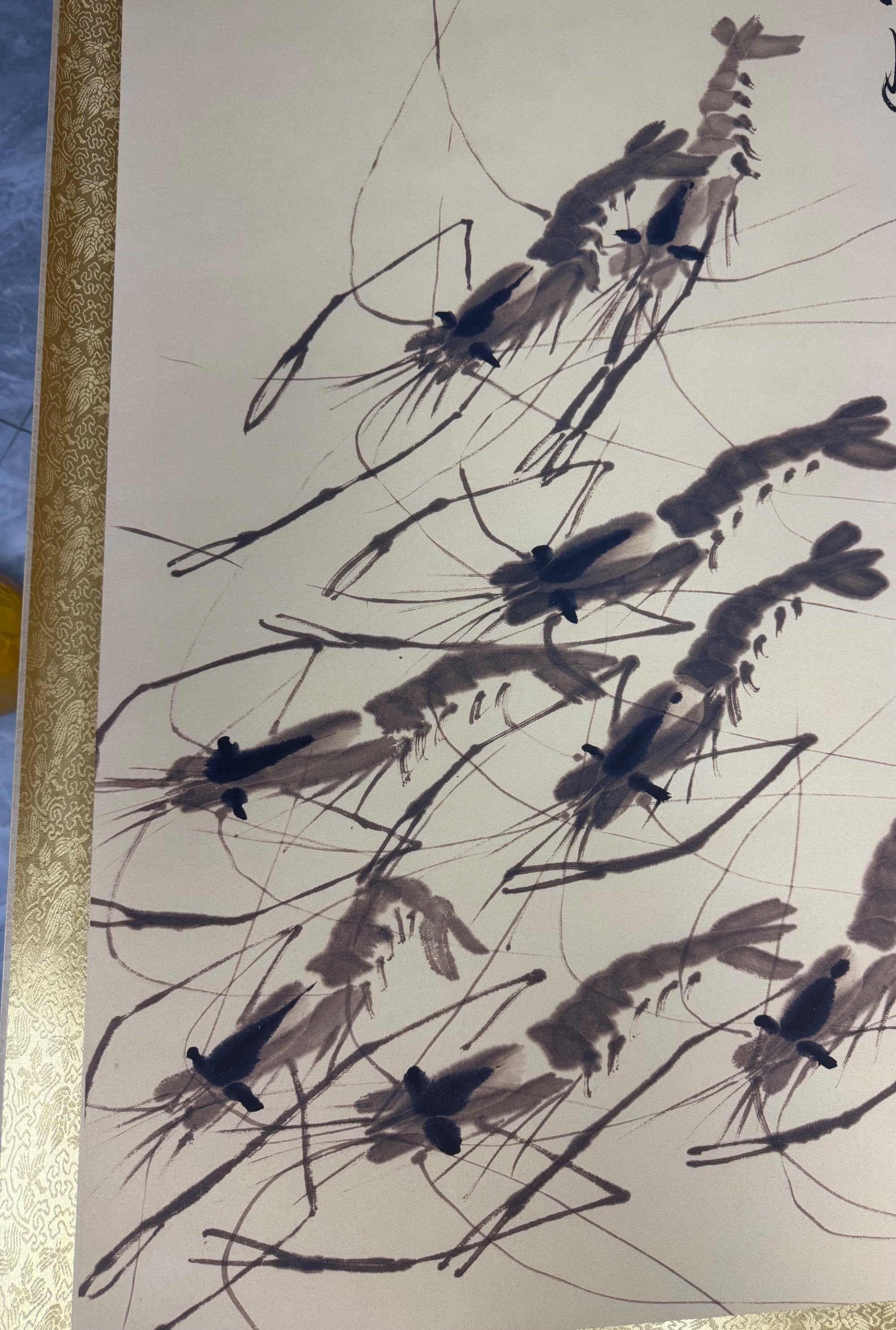  立轴动物国画中堂玄关装饰画有装裱可用墨虾图