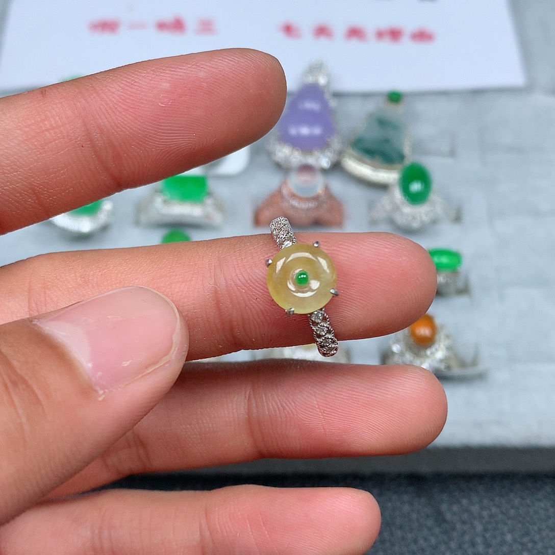 翡翠银S925镶嵌戒指96号