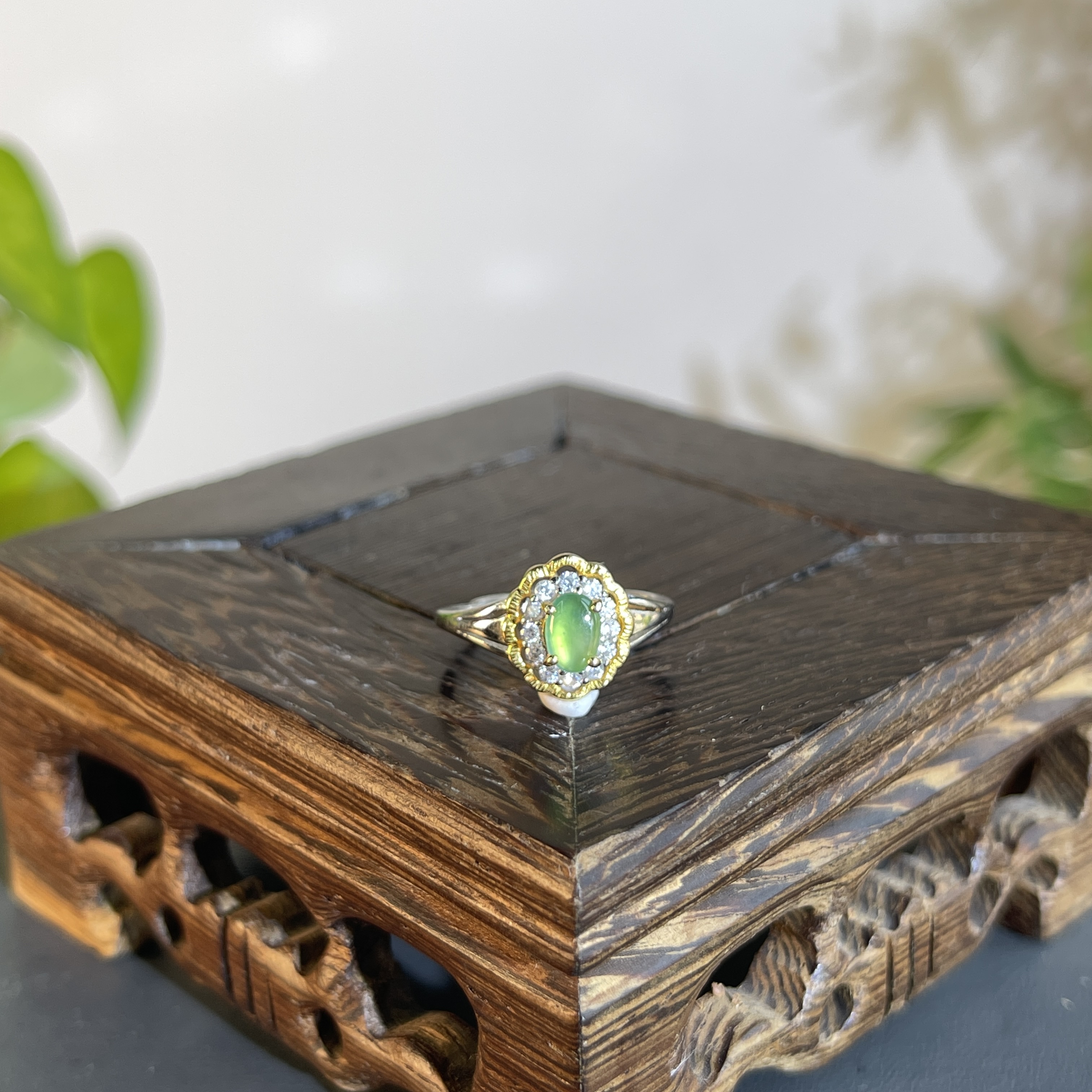 JXW17-186 天然缅甸A货翡翠 S925银镶戒指