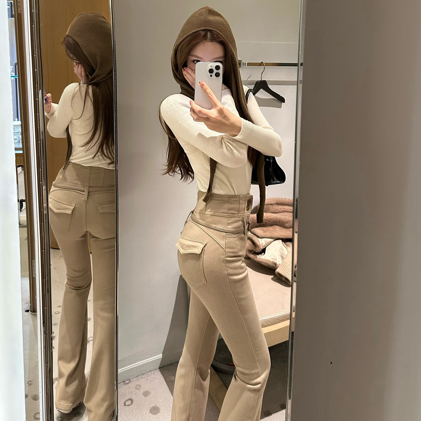 韩版高腰微喇牛仔裤女秋冬高级设计感气质高腰小个子百搭显瘦长裤