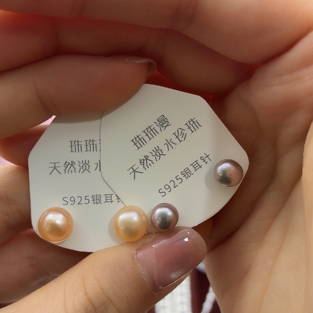 平***人耳饰淡水珍珠银S925镶嵌40微暇